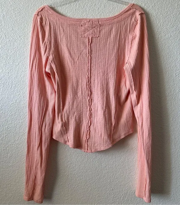 NWT FREE PEOPLE We The Free Eyes On You Pointelle Long Sleeve Top Rose Blush XL - Image 6
