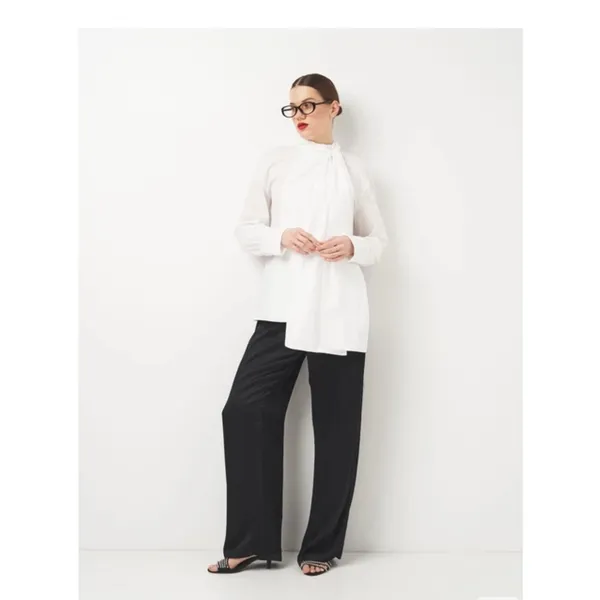 Zara White Poplin Tie Neck Oversized Blouse Size Small 8775/545 Chic Preppy - Image 3