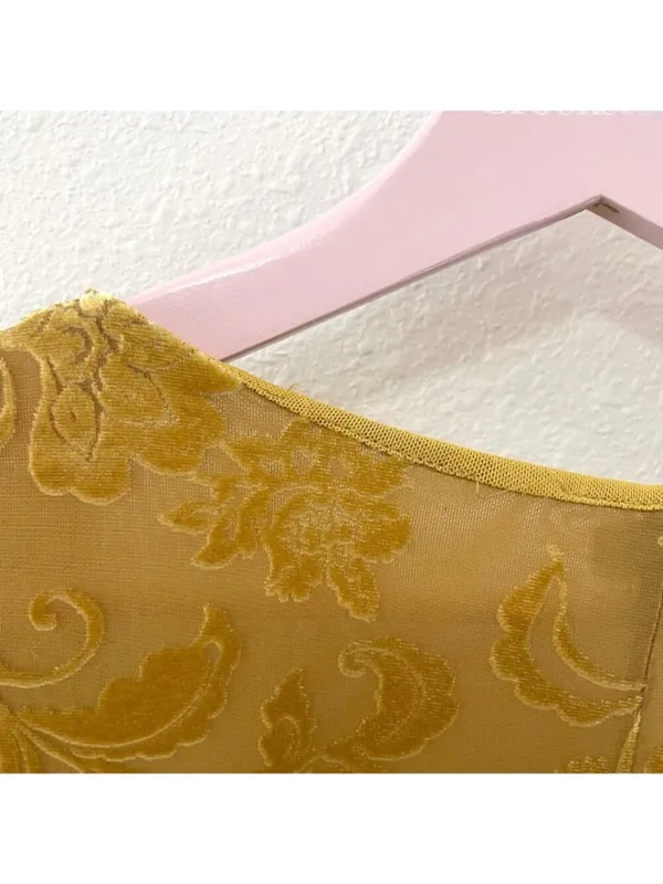 Free People Lotta Love Velvet Slip Mini Dress Size L Yellow 70s Boho Retro Indie - Image 3