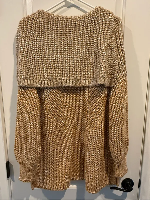 Anthropologie Maeve NWT Cozy Open-Front Chunky Knit Metallic Gold Cardigan - Image 8