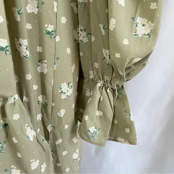 We Wore What New Floral Tie Neck Long Sleeve High Low Dress Green Size Small - Image 11