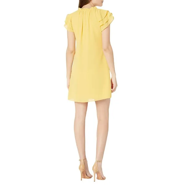 Vince Camuto Chiffon Tie Front Float Dress with Short Ruffle Sleeve Yellow 8 - Image 5