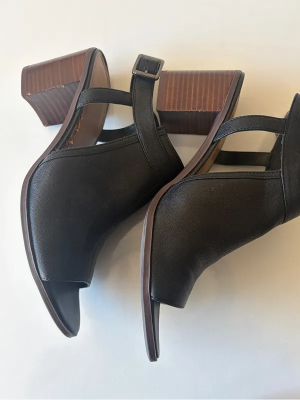 Franco Sarto Black Leather Slingback Open Toe Block Heel Buckle Strap 9.5 - Image 3