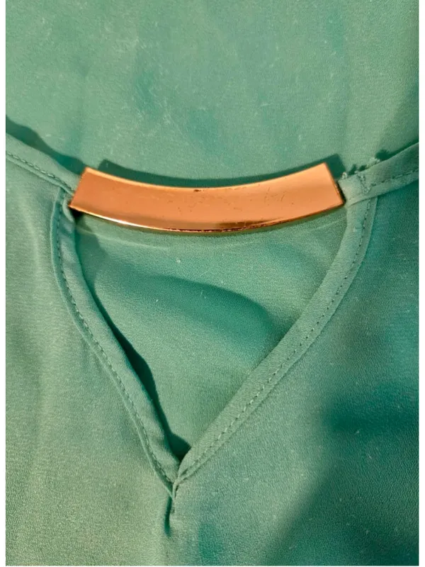 Meraki Women’s Gold Bar Cutout Chiffon Blouse Teal Green Size M W-220 - Image 4