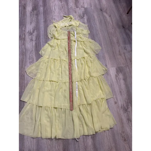 Lucy In The Sky Yellow Tiered Chiffon Maxi Dress Tie Front Cutout Back Small NEW - Image 7