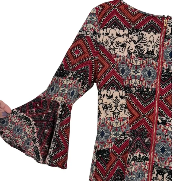 Anthropologie‎ Holding Horses Boho Print Bell Sleeve Mini Dress Size XS Western - Image 11