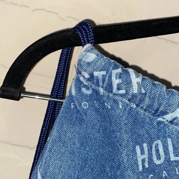 Hollister‎ bag cinch sack denim jean logo print adjustable unisex one size - Image 3