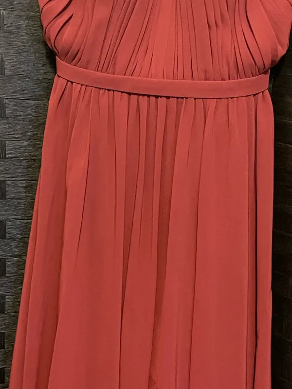 Kleinfeld sangria red Dress Halter Pleated Long Formal Read Preowned Size 6 - Image 10