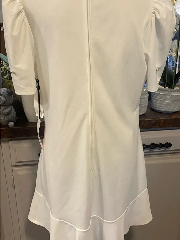 NWT Crystal Doll White Mini Dress with Puff Sleeves and Rhinestones Accents - Image 10