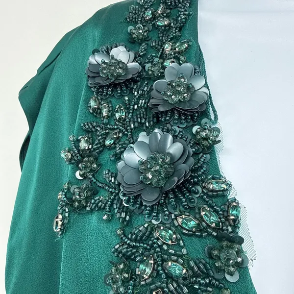 Aidan Mattox‎ Gown 8 Emerald Green Beaded Peplum V-Neck Maxi Slit Dress NWT - Image 5
