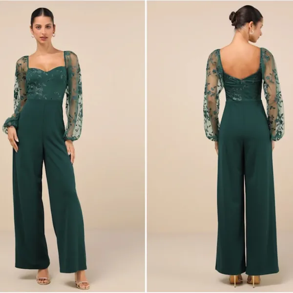 LULU's Sexy Chic Floral Wedding Formal Elegant Classy Long Sleeve Pantsuit - Image 6