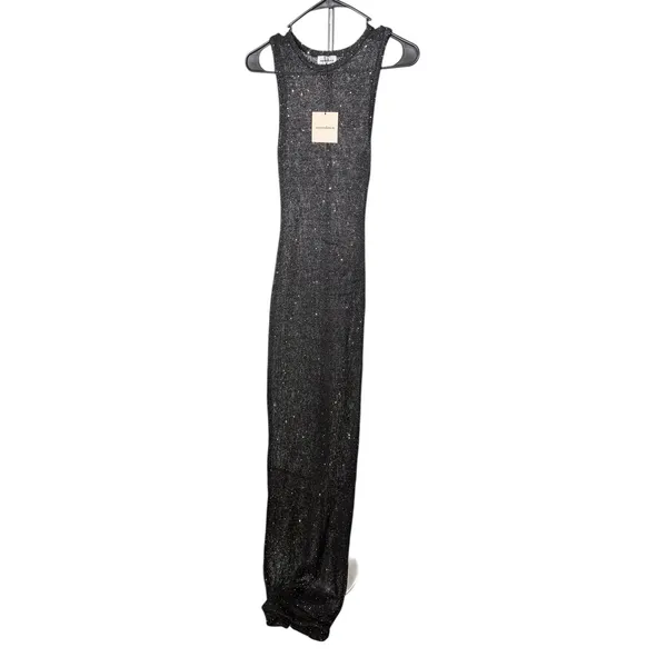 Superdown Alix Black Sequin Sheer Knit Maxi Dress Sleeveless Cover Up XS New - Image 5