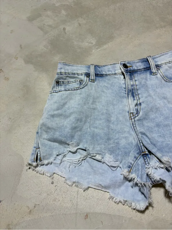 Aerie Light Blue Distressed Denim Shorts medium - Image 2