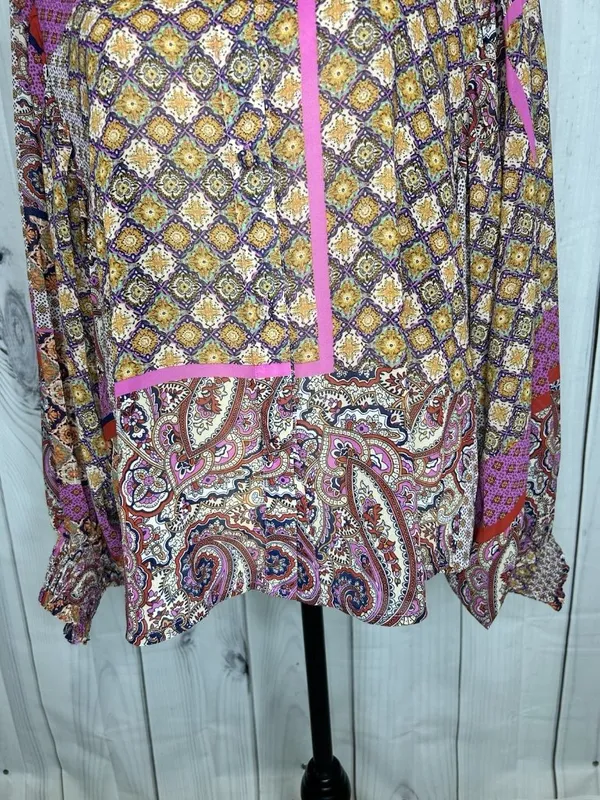 ee:some Sheer Button Up Blouse Sz M Floral Boho Chic Peasant Ruffle Cottagecore - Image 3