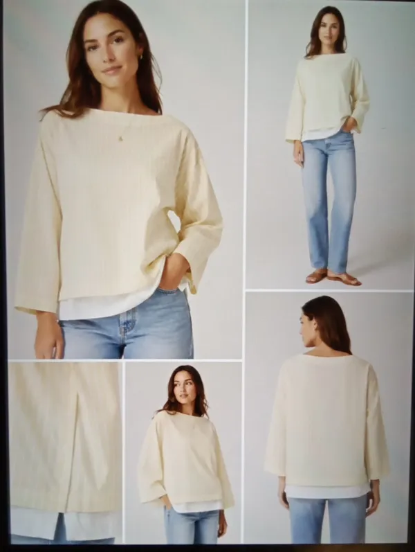 J Crew Ciel Top Striped Cotton Top Butter Yellow Striped Boat Neck Preppy Womens - Image 2