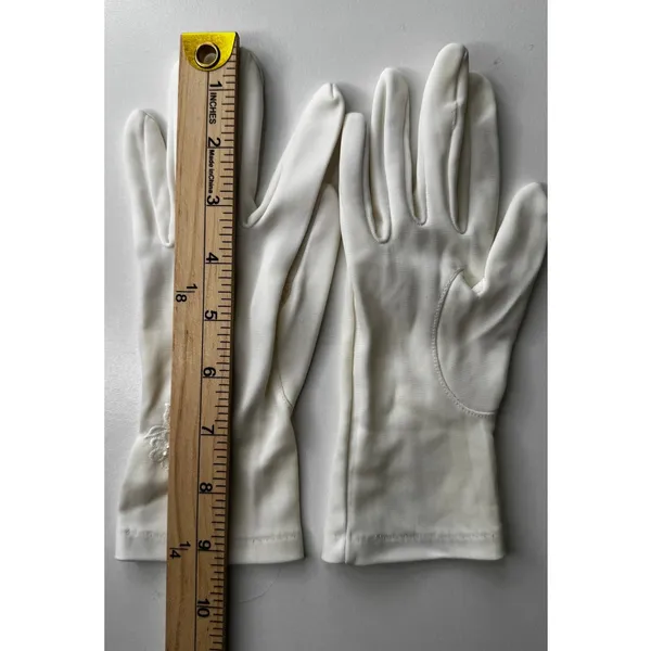 Vintage 1980s White/Ivory Unbranded Satin Beaded Floral Gloves XS S - Image 15