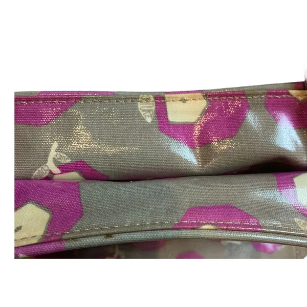 Juicy Couture Tote Vinyl Gray Purple White Flowers Bag Leather Trim - Image 4