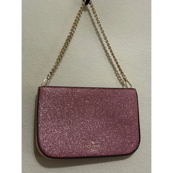 NEW Kate Spade Purse Glimmer Glitter Shoulder Bag Pink Sparkly Gold Chain Whimsy - Image 4