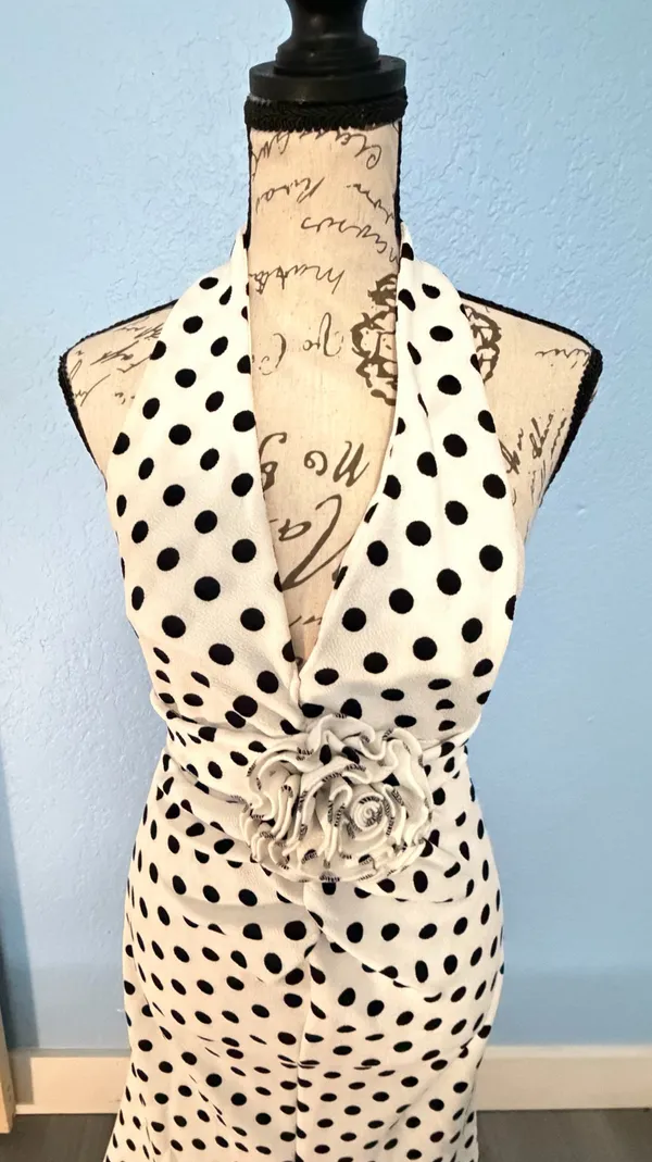 SHEIN Polka Dot Halter Maxi Dress with Rosette Accent - Size M (US 6) - Image 15