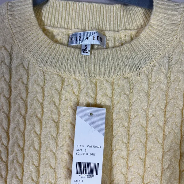 NWT Fitz + Eddi Cable Knit Short Sleeve Sweater Yellow Preppy Crew Neck Size S - Image 5