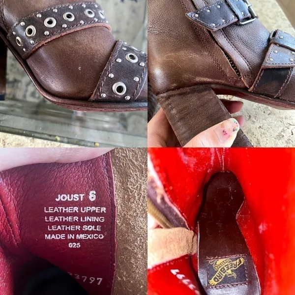 Freebird by Steven Boot Joust Ankle‎ Buckle Studded Leather Heeled Boho Brown 6 GUC - Image 6