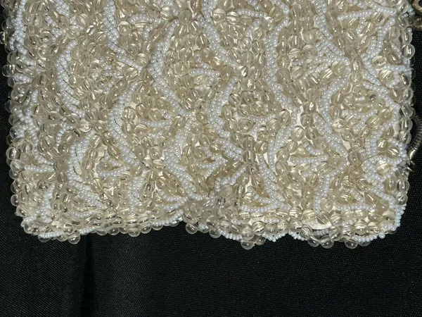 Ivory Beaded Evening Shoulder Hand Bag with Chain Strap Rhinestone Accent - Image 3