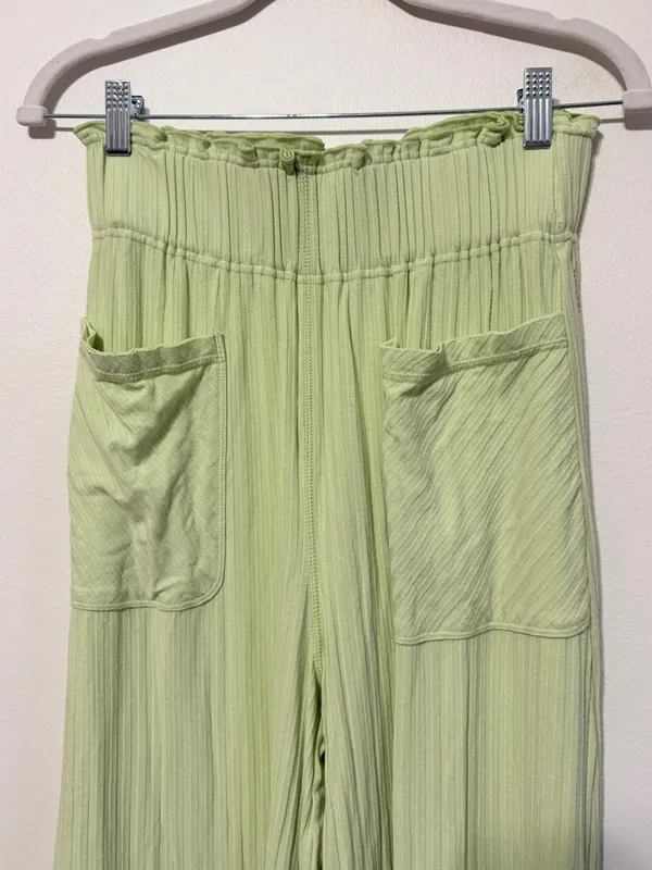 Free People Movement Blissed Out Wide Leg Pants Womens Size XS Green Ribbed - Image 4