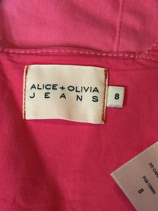 Alice + Olivia Carli V-Neck Denim Crop Top Pink Candy Size 8 Boho Festival Party - Image 5