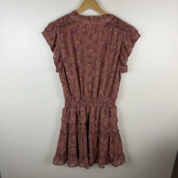 Entro Mauve Floral Smocked Mini Dress Tiered Cottage Boho Romantic Feminine - Image 6