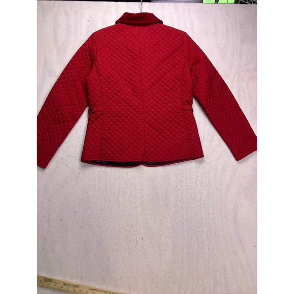 Tommy Hilfiger Quilted Jacket Womens Medium Red Corduroy Trim Barn Coat‎ 4758 - Image 7