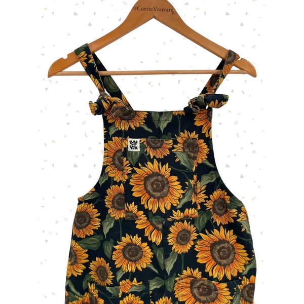 Lucy Yak Sunflowers Overalls Floral Print Summer Jumpsuit Black Yellow Size US 2 - Image 3