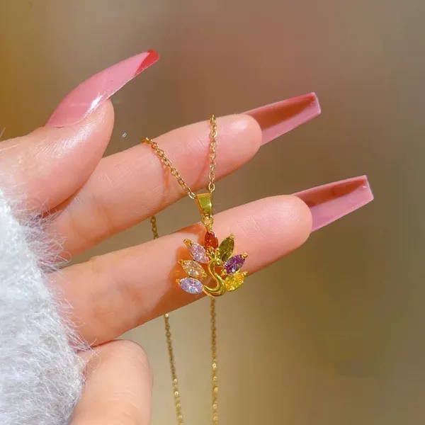 18K Gold Plated Colorful Crystal Peacock Pendant Necklace for Women - Image 4