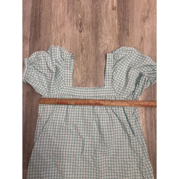 Vineyard Vines Performance Gingham Puff Sleeve Square Neck Dress Blue White S - Image 7