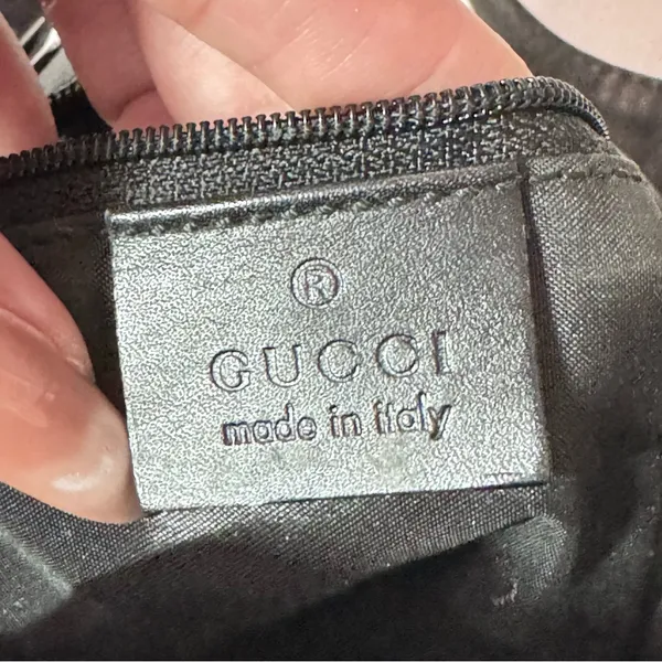 Gucci Drawstring Bucket Bag Leather Silver Chain Link Strap Nylon Vintage - Image 7