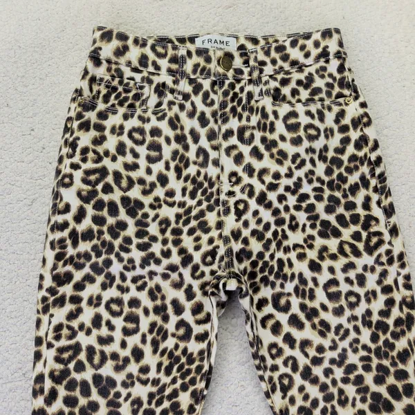 FRAME Ali High Rise Cigarette Jeans Leopard Print Beige‎ Women's 25 Skinny Mob - Image 3