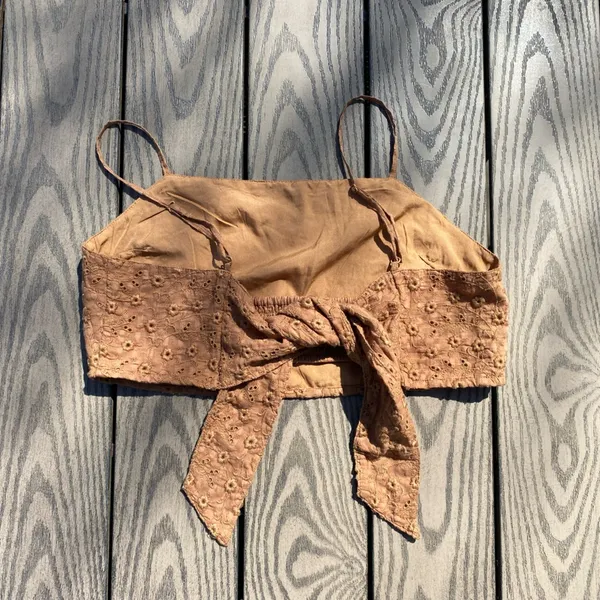 American Eagle XL Brown Square Neck Embroidered Crop Tank top tie back floral - Image 2