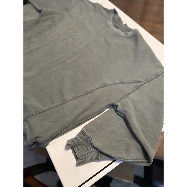AERIE Distressed Oversized Crewneck Sweatshirt Sage Green Women’s Cozy - Size M - Image 3