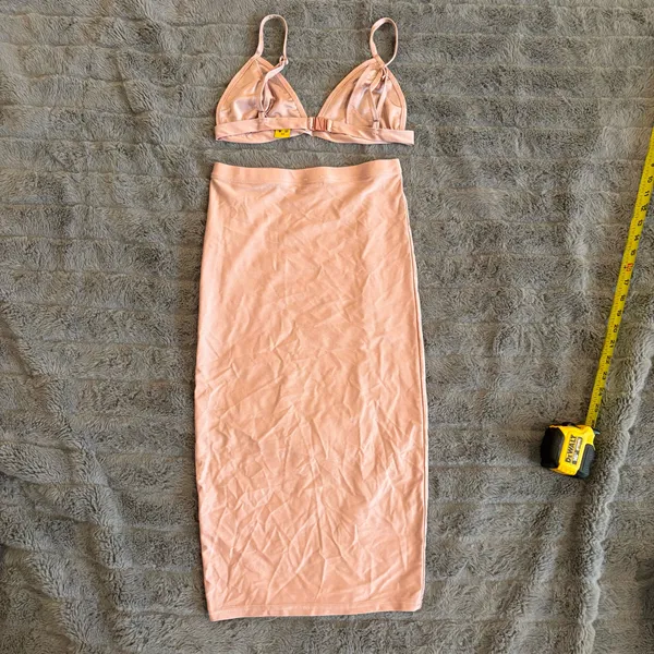 Daisy Pink 2 Piece Set Skirt & Bralette Small Satin Stretch Midi Skirt Matching Set - Image 2