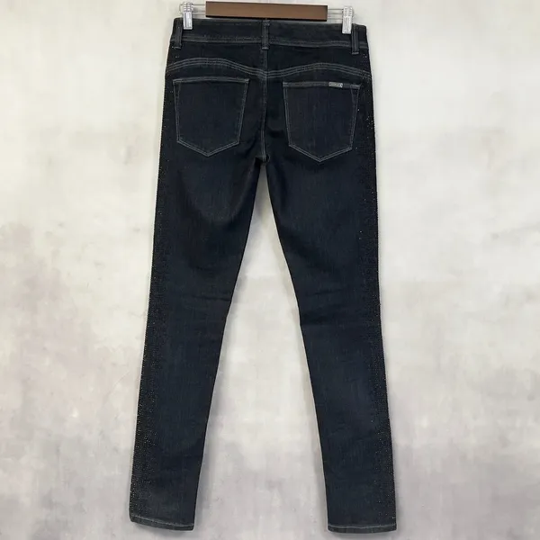 Cache Skinny Low Rise Jeans Women‎ 2 Black Rhinestone Stretch Y2K McBling - Image 2