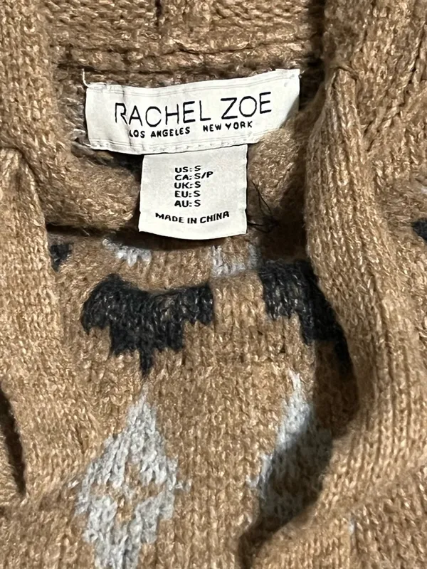 Rachel Zoe Cream and Tan Nordic‎ Hooded Knit Sweater with Gray Accents - Image 3