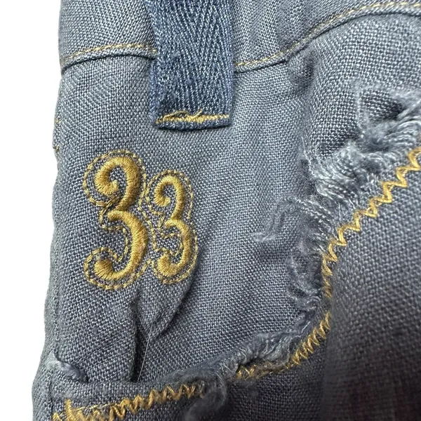 Y2K Linen Cargo Capri Blue Utility Boho Cropped Pants Sz L Button‎ Fly Wide Leg - Image 9