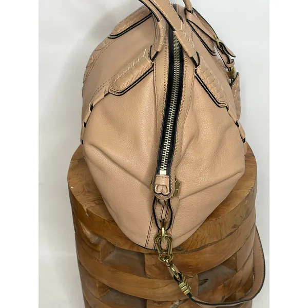 Oryany Tan Leather Whipstitch Satchel Crossbody Handbag Gold Hardware - Image 5