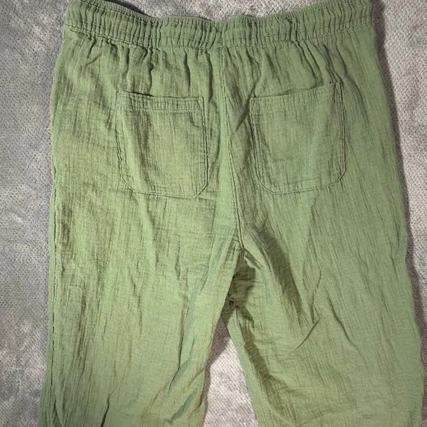 Old Navy XL Green Crinkle Gauze Wide Leg Crop Pants 100% Cotton Lagenlook Goblin - Image 9