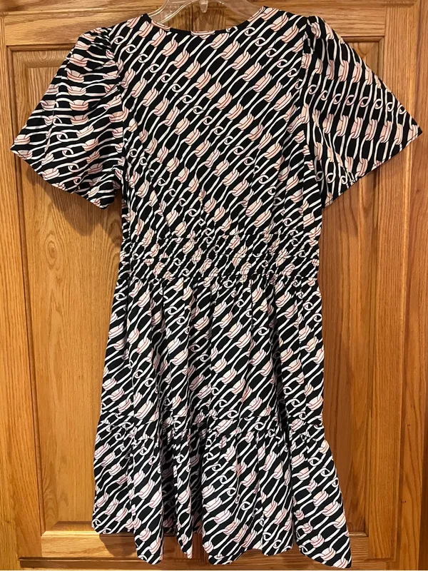 Anthropologie Somerset Cotton Smocked Waist Mini Dress Navy Link Pattern Large - Image 12