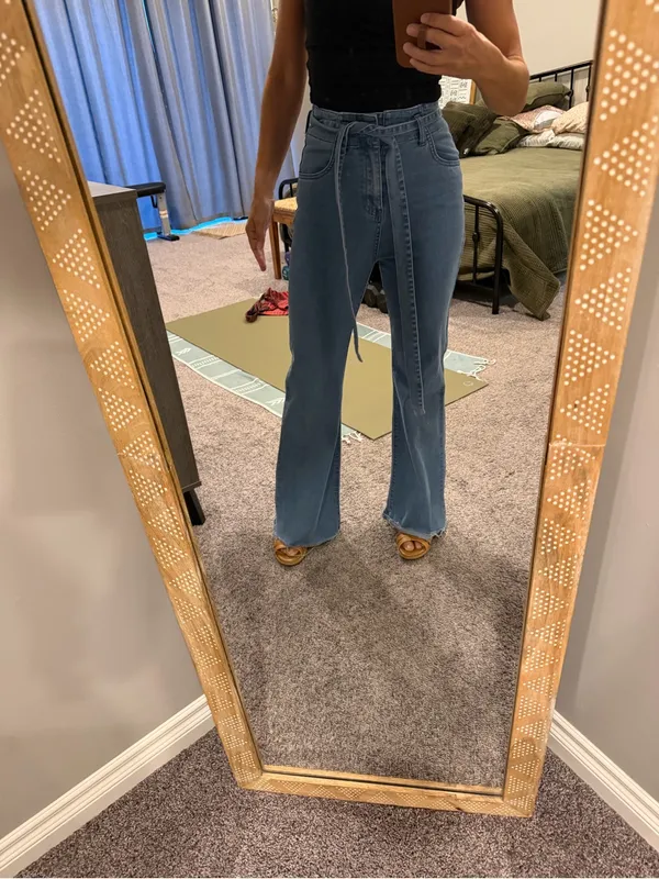 Jealous Tomato Medium Blue High-Rise Wide-Leg Tie-Waist Jeans - Image 2