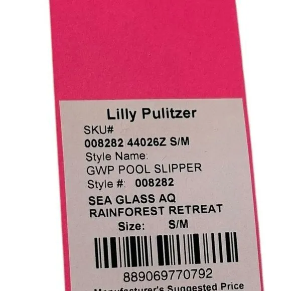 Lilly Pulitzer S/M Pool Slipper Slides Aqua Pink Rainforest Retreat Resortwear‎ - Image 2
