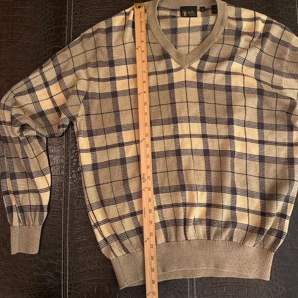 Bobby Jones V Neck Plaid Sweater Vintage Size M 100% Cotton - Image 4