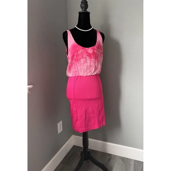Alice + Olivia Silk Bodice Bodycon Dress Hot Pink Fuchsia Open Back XS - Image 2