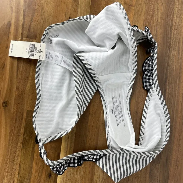 Aerie Bikini Bottom Women M Black White Stripe Gingham Ruffle Full Coverage NWT - Image 5