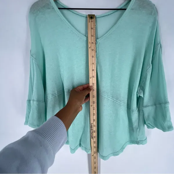We The Free Sheer Aqua Mint‎ Green Linen Blend Relaxed Fit Dolman Henley Top - Image 9
